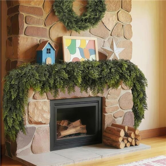 2 Pcs 6FT each, Christmas Garland, Christmas Decorations, Real Touch Cedar - Picture 5 of 7